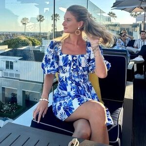 FARM Rio Off-White Garden Tiles Plaid Mini Dress